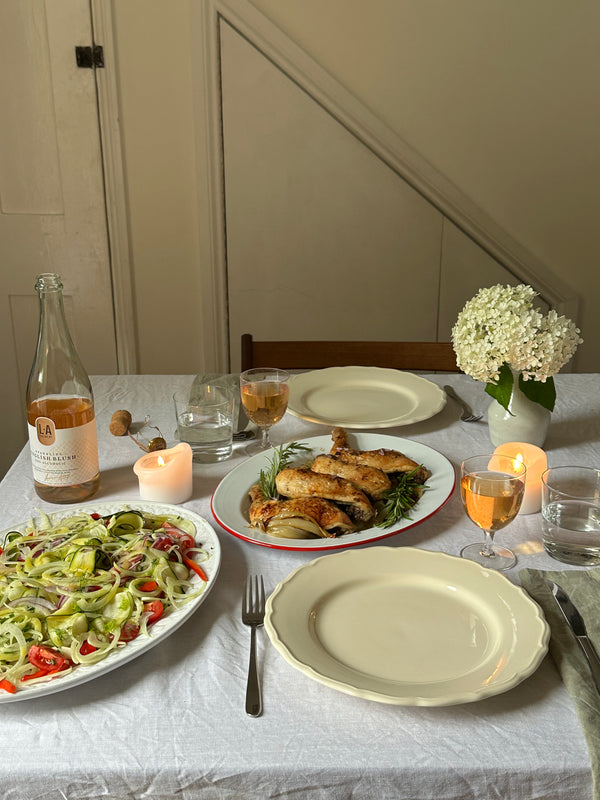 Herb-Roasted Chicken Legs and Tomato & Courgette Ribbon Salad