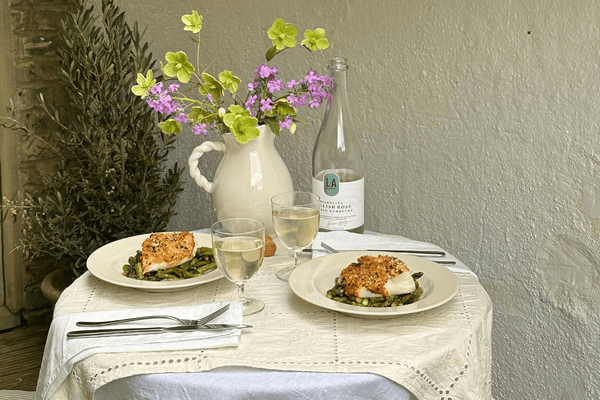 Non-Alcoholic Champagne  and Fish Dish